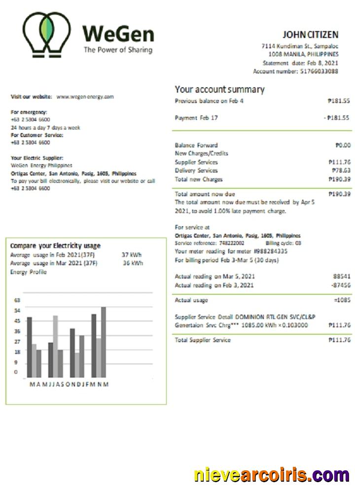 Philippines WeGen Energy Philippines utility bill